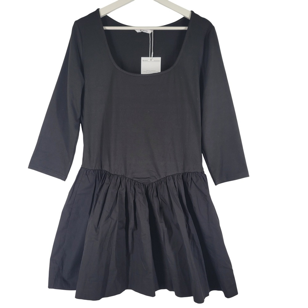 Wenrine Black Long Sleeve Drop Waist Dress Women's Size XL Bubble Mini Dress